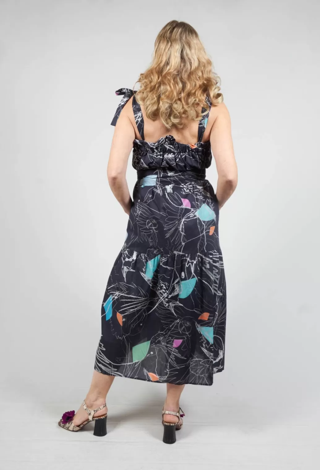 Dresses^Sara Roka Strappy Dress In Print Birds Ground Black