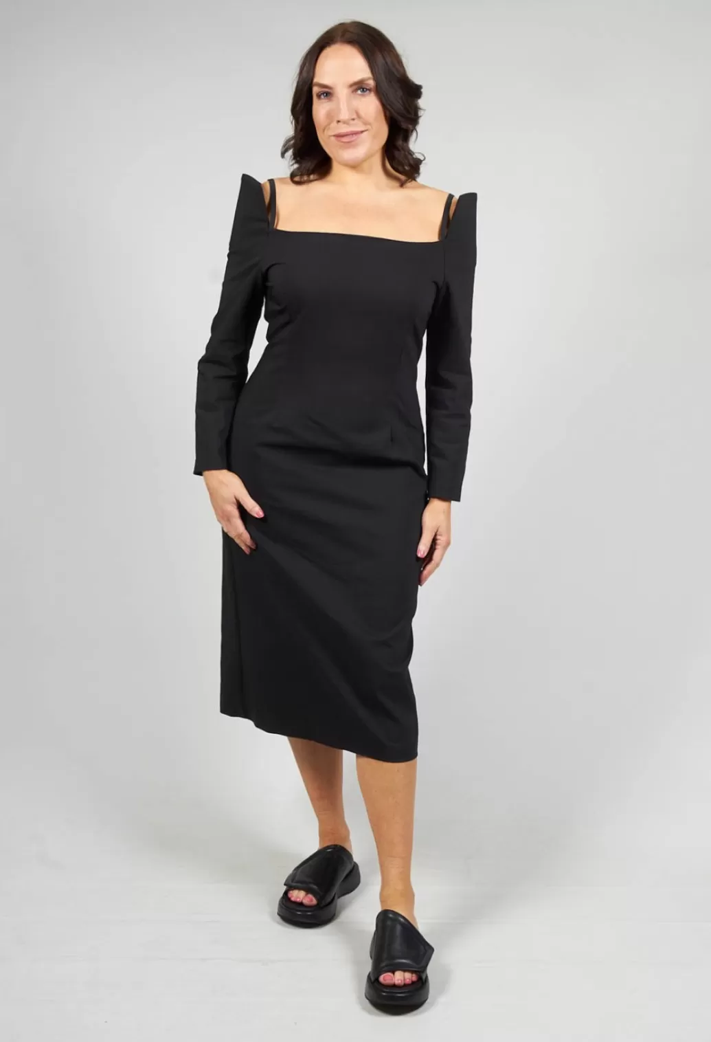 Dresses^Nostra Santissima Strappy Dress With Shoulder Pad Detail In Black