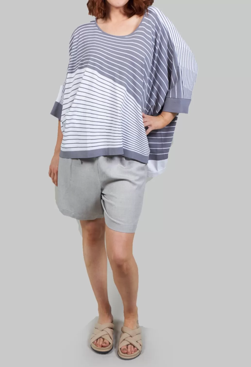 Jumpers^Nijii Striped Batwing Jumper In Grey And White