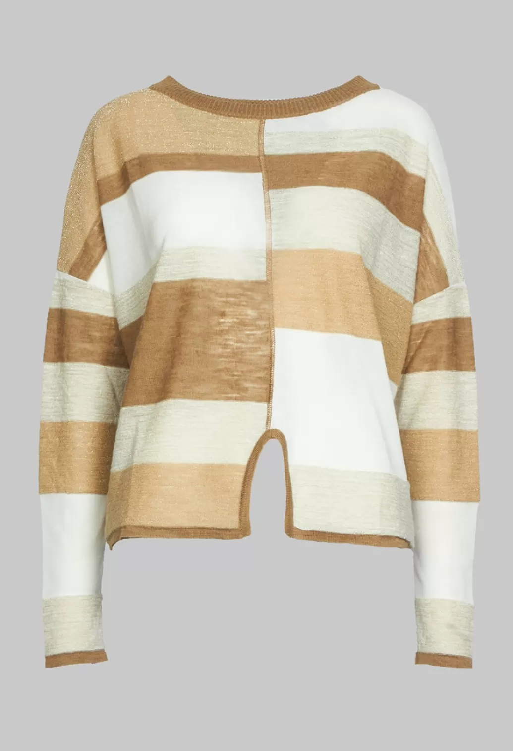 Jumpers^Sarah Pacini Striped Sweater With Metalic Detail In Beige