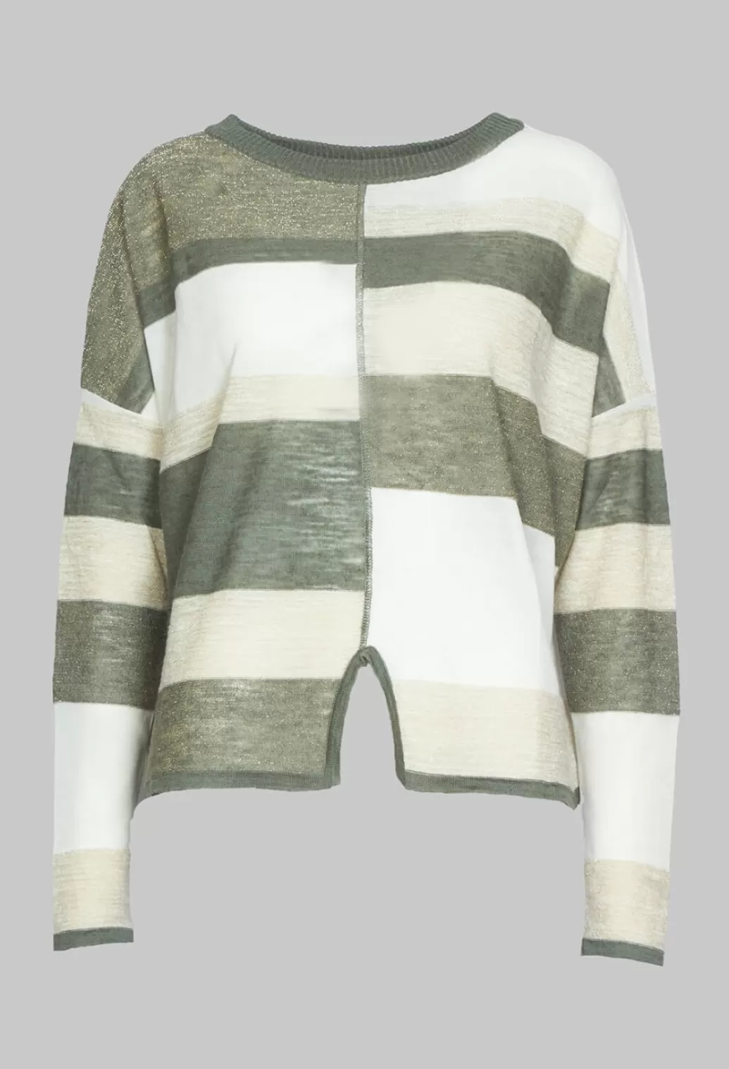 Jumpers^Sarah Pacini Striped Sweater With Metalic Detail In Green