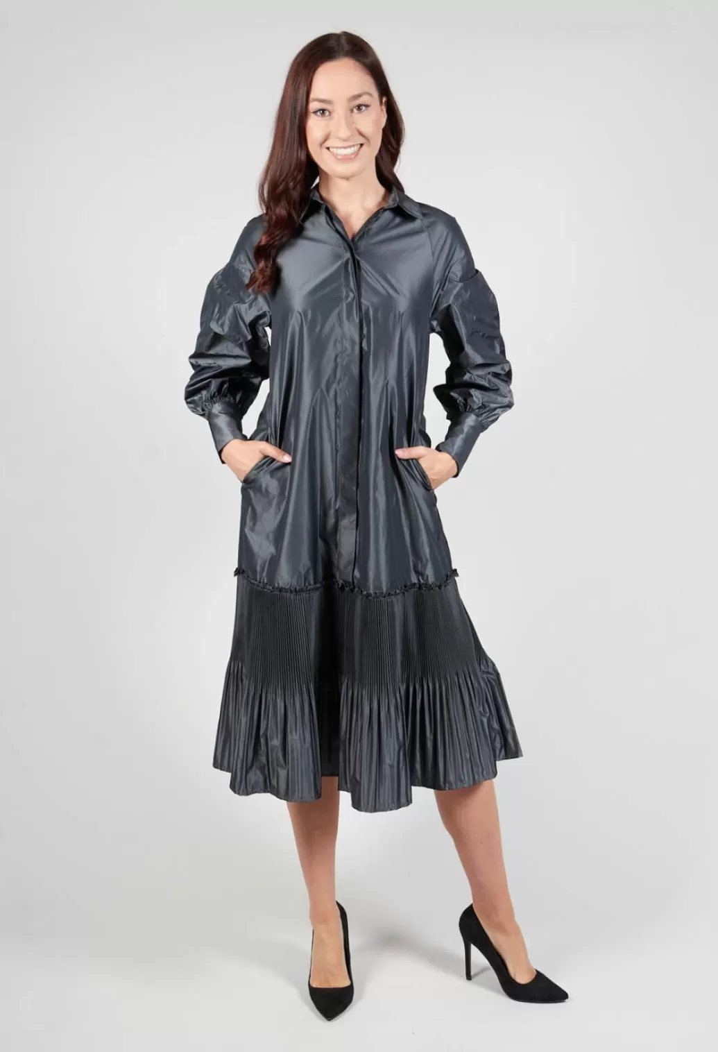 Dresses^Beatrice B Taffeta Button Through Dress In Anthracite