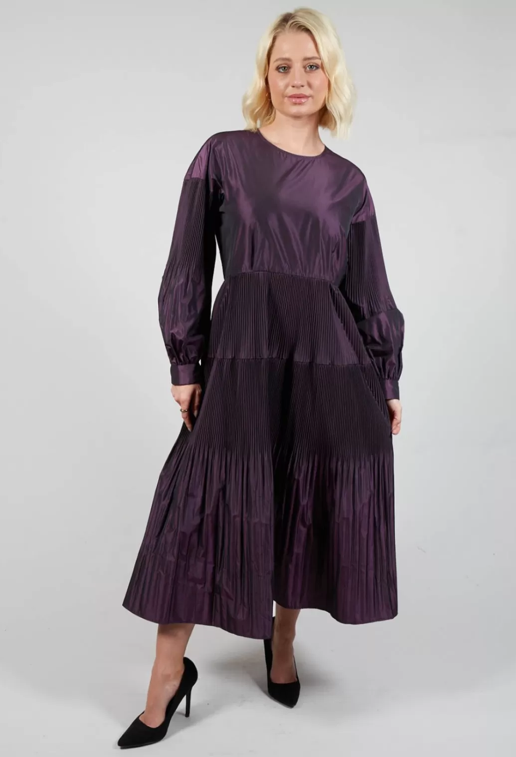 Dresses^Beatrice B Taffeta Dress With Pleated Sleeves In Purple