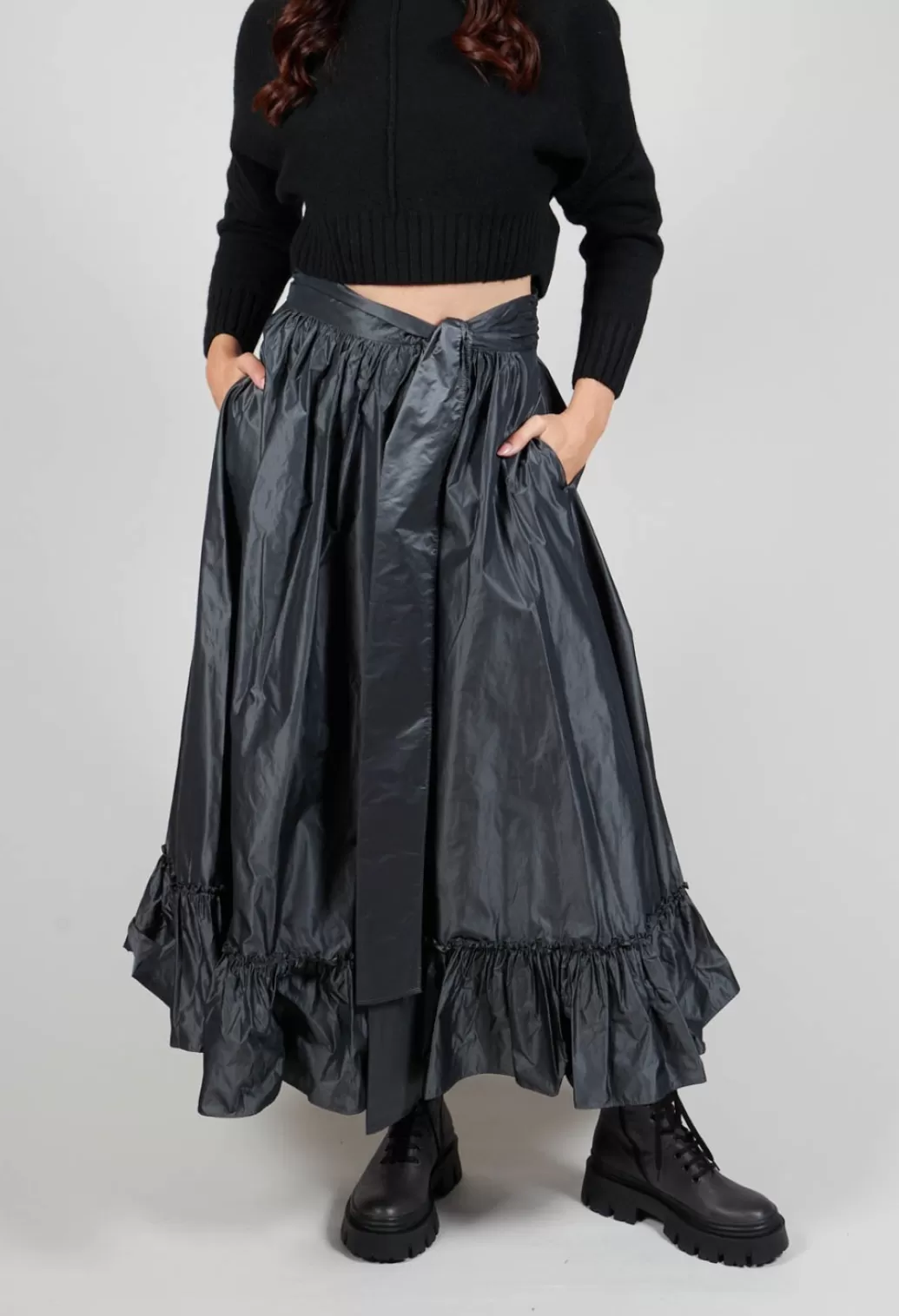 Skirts^Beatrice B Taffeta Frill Hem Skirt In Obsidian Grey