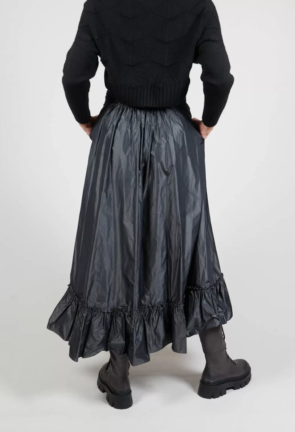 Skirts^Beatrice B Taffeta Frill Hem Skirt In Obsidian Grey