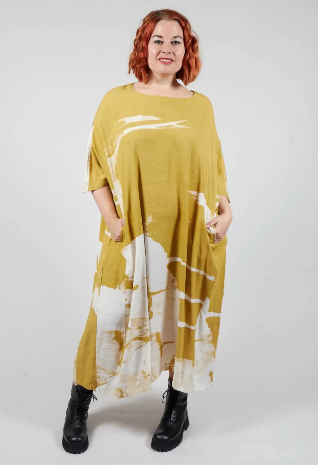 Dresses^Moyuru Textured Oversized Dress In Mustard Print