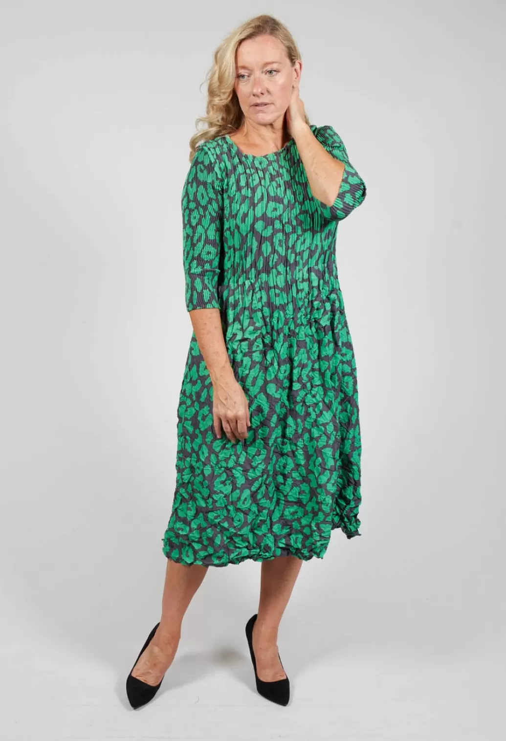 Dresses^Alquema Three Quarter Sleeve Smash Dress In Emerald Leopard