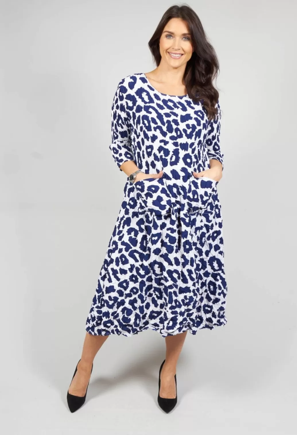 Dresses^Alquema Three Quarter Sleeve Smash Dress In Indigo Leopard