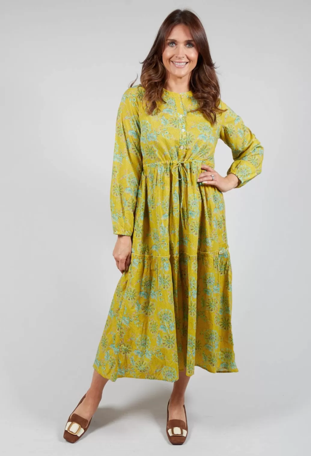 Dresses^Rubicon Tiered Valerie Dress In Yellow Floral Print