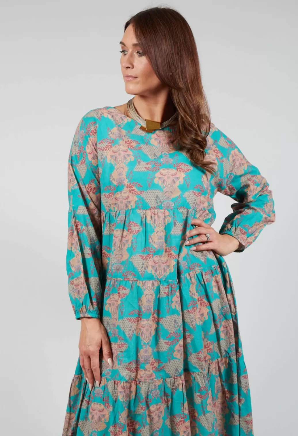 Dresses^Rubicon Tiered Vision Of Love Dress In Turquoise With All Over Print