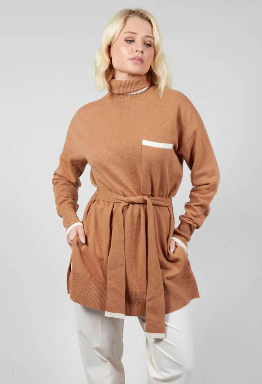 Knitwear^Beatrice B Turtleneck Belted Jumper In Ginger