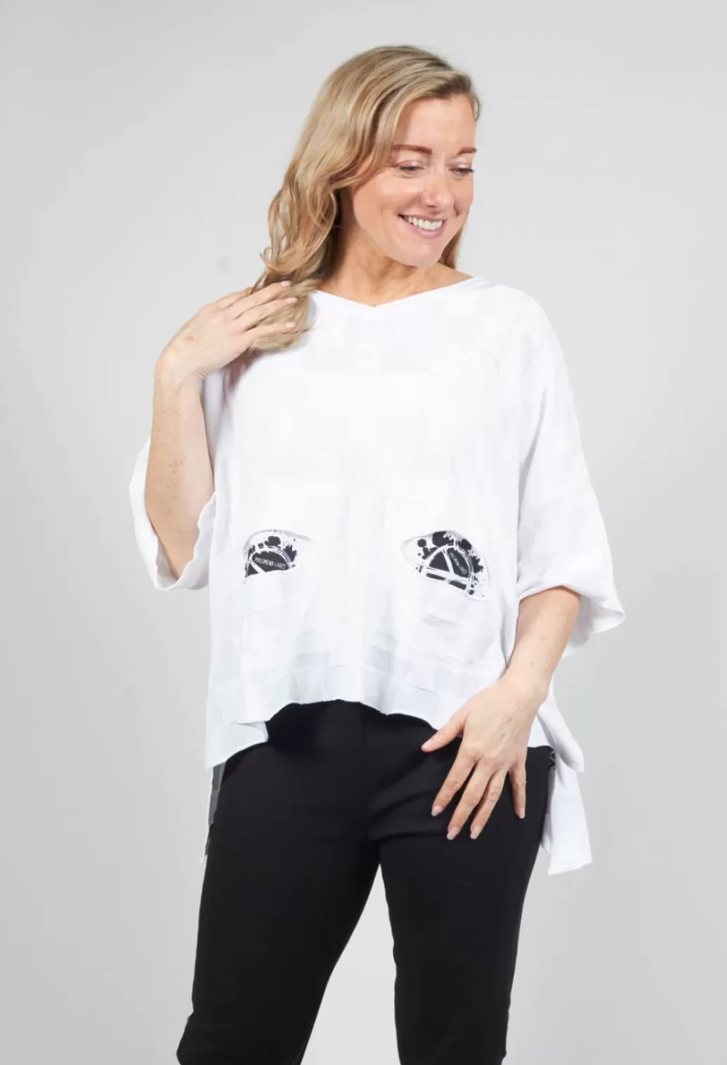 Jumpers^Philomena Christ V Neck Patch Pocket Top In White