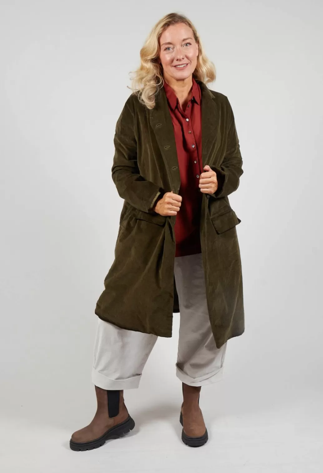 Coats^Album Di Famiglia Velvet Coat In Olive