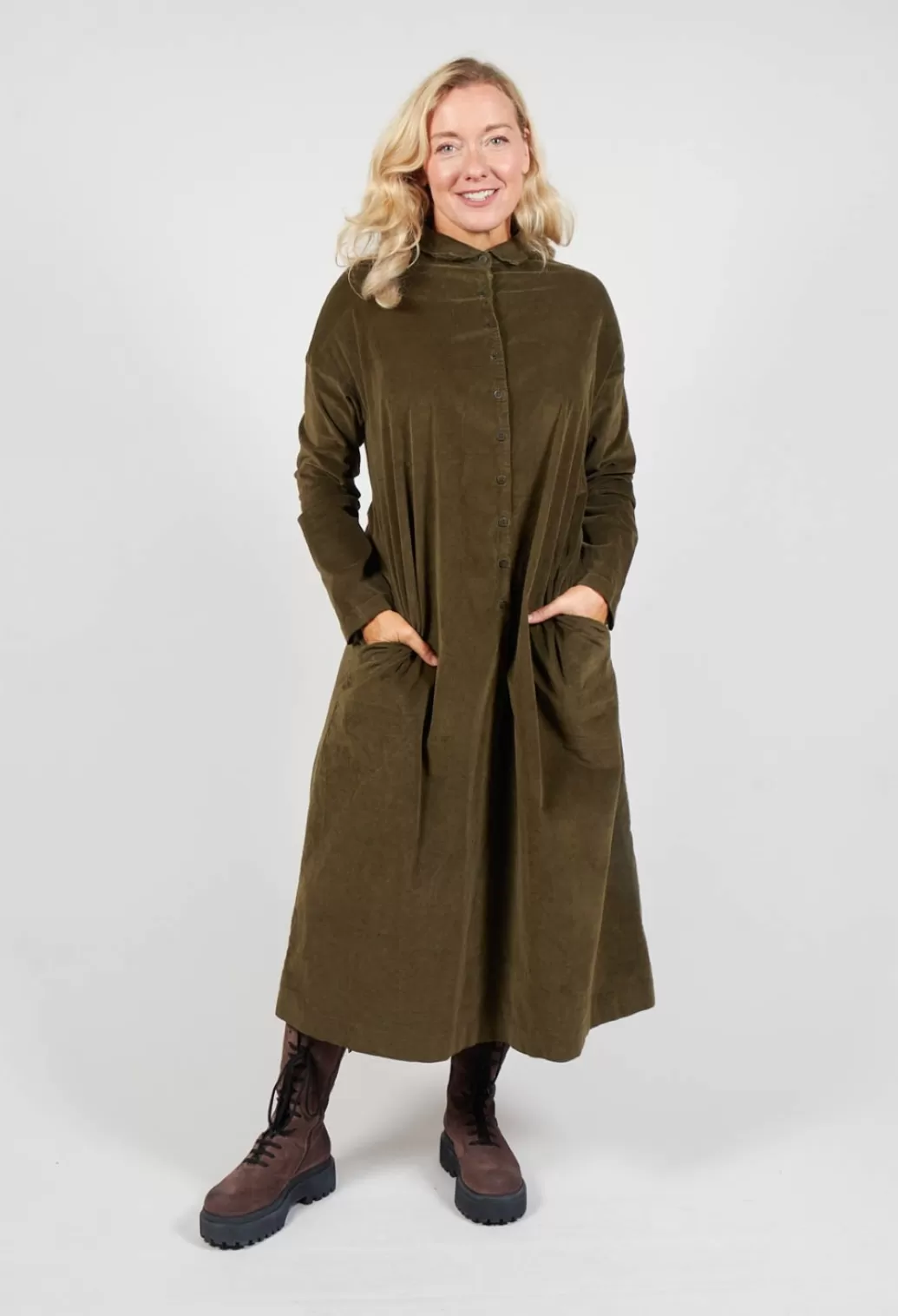 Dresses^Album Di Famiglia Velvet Collar Dress In Olive