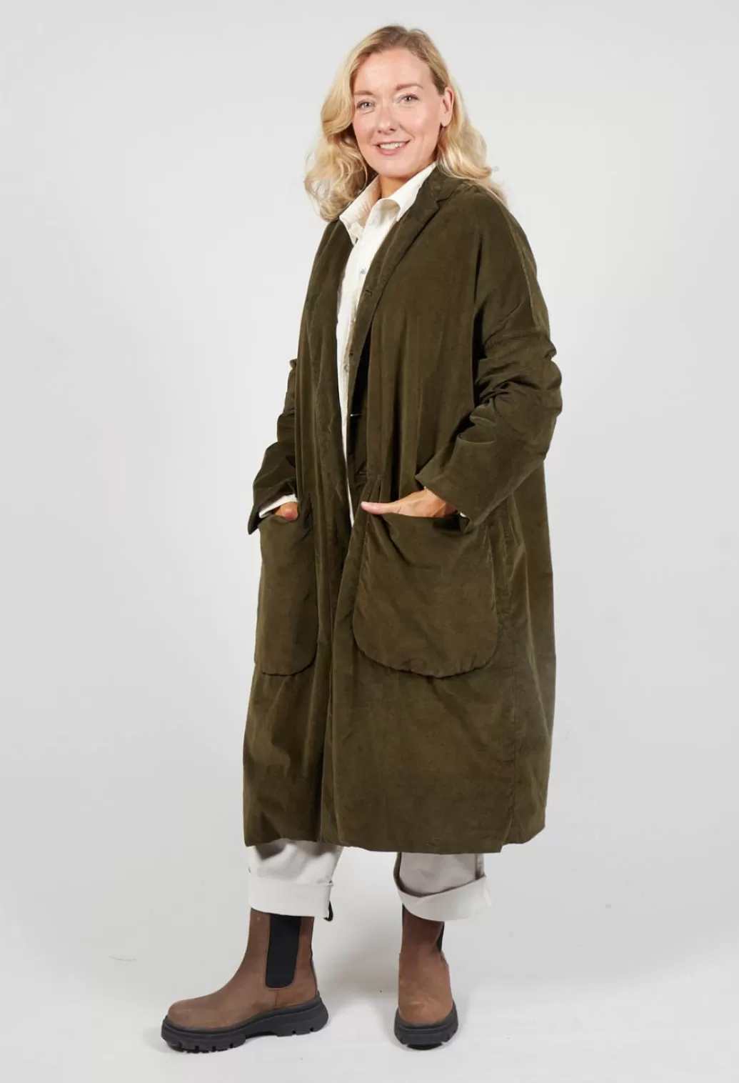 Coats^Album Di Famiglia Velvet Loose Coat In Olive