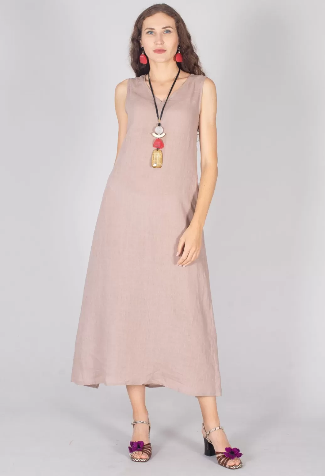 Shirts & Blouses^Sarah Pacini V-Neck Linen Dress In Dusky Pink