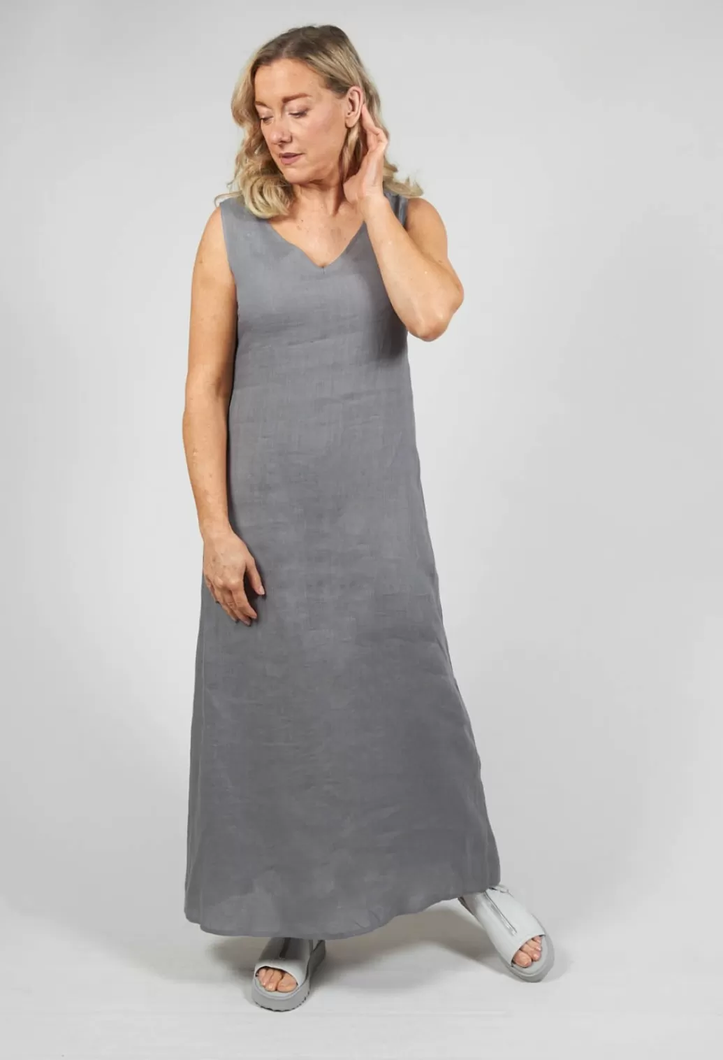 Shirts & Blouses^Sarah Pacini V-Neck Linen Dress In Grey