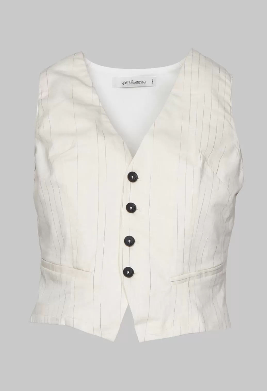 Jackets^Nostra Santissima Waistcoat With Faux Front Pockets In White With Black Stripes