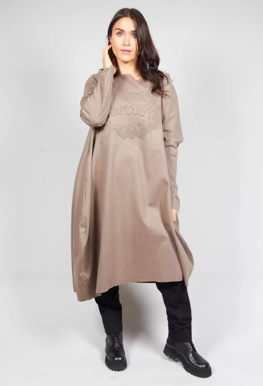 Dresses^Rundholz Mainline Wide Neck Long Sleeve Print Dress In Toffee Boss