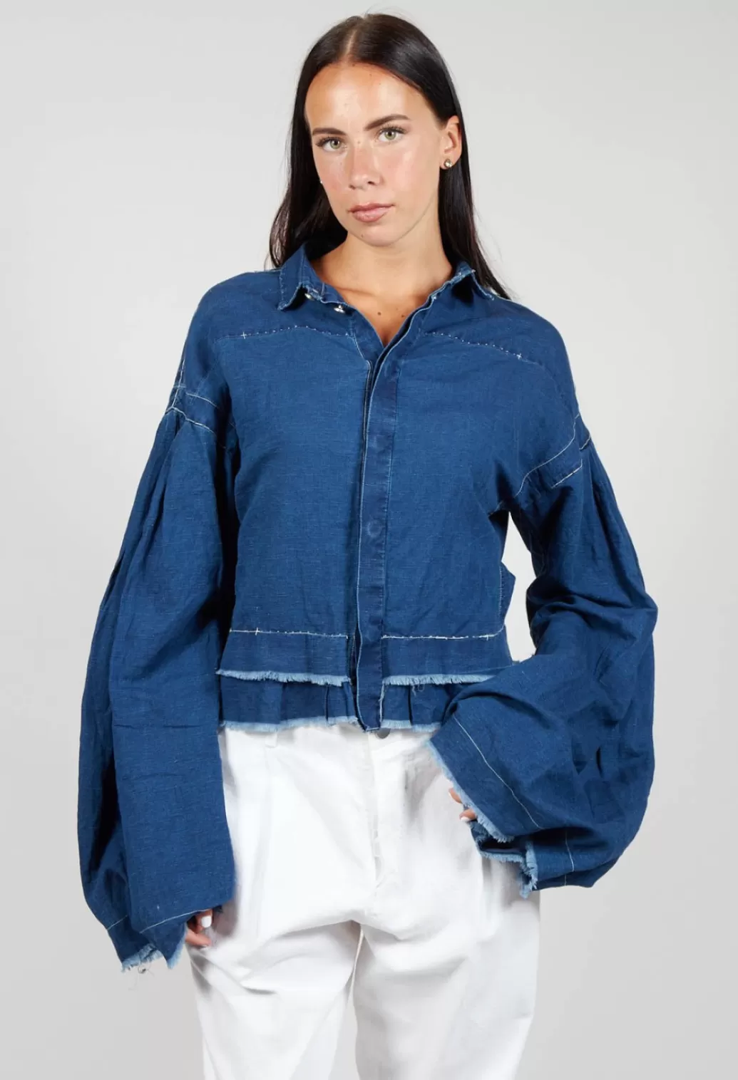 Shirts & Blouses^Umit Unal Wide Sleeve Shirt With Distressed Detail In Dark Navy