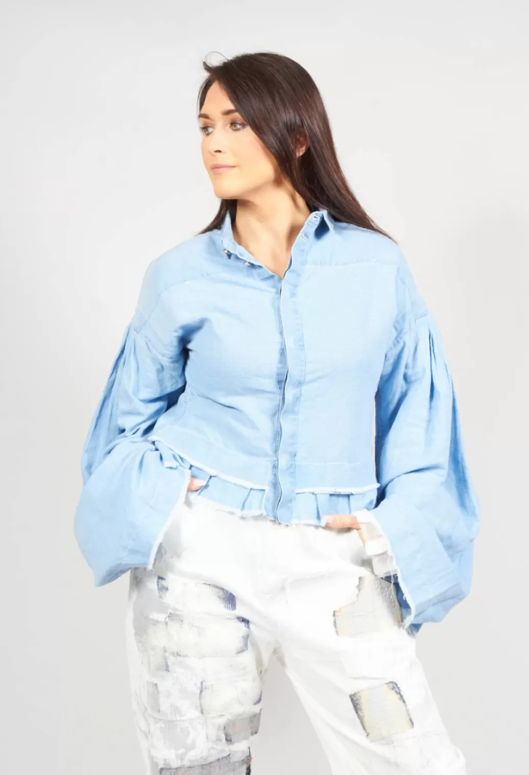 Shirts & Blouses^Umit Unal Wide Sleeve Shirt With Distressed Detail In Light Blue