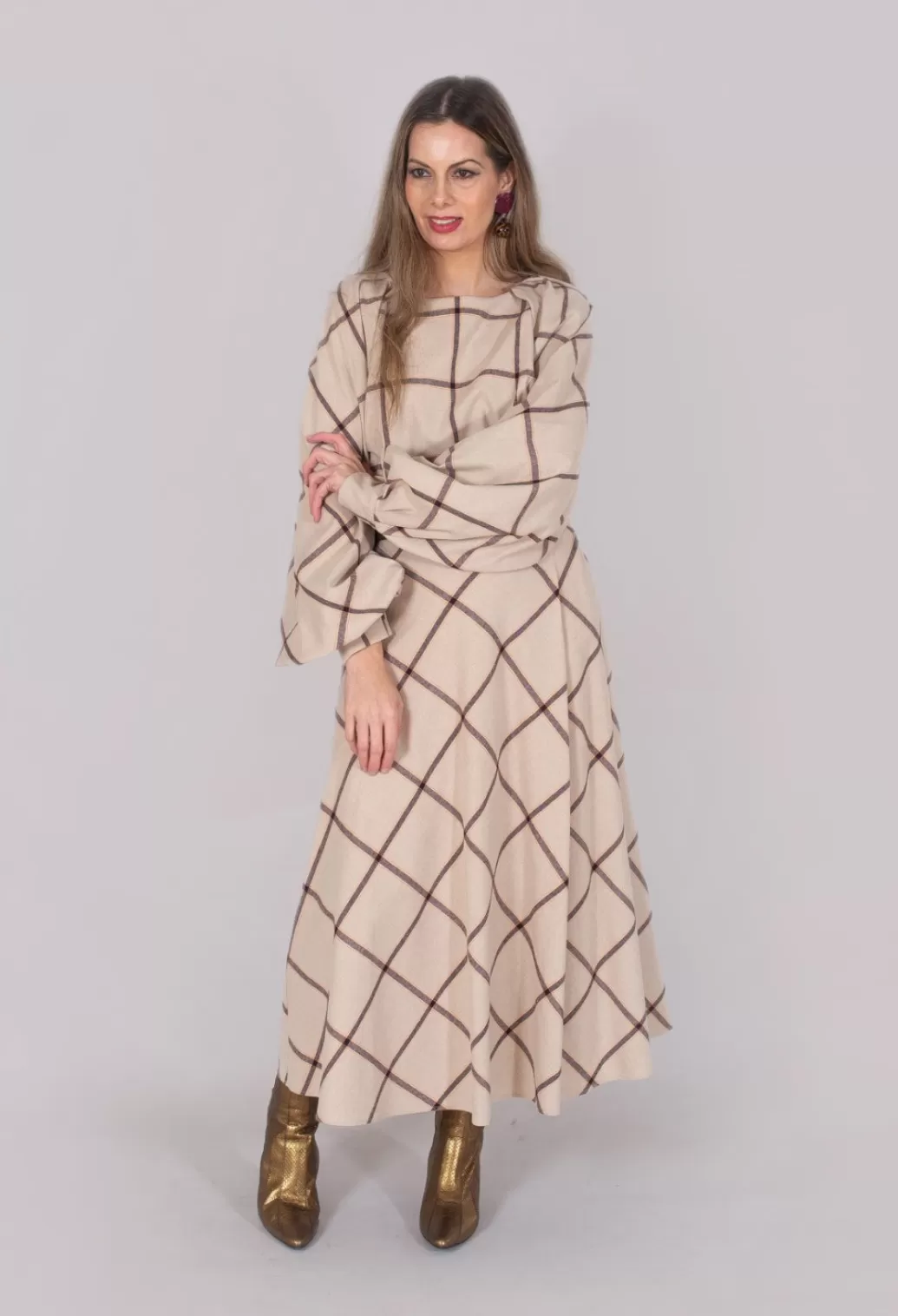 Skirts^Beatrice B Wool Flannel Skirt In Beige Check