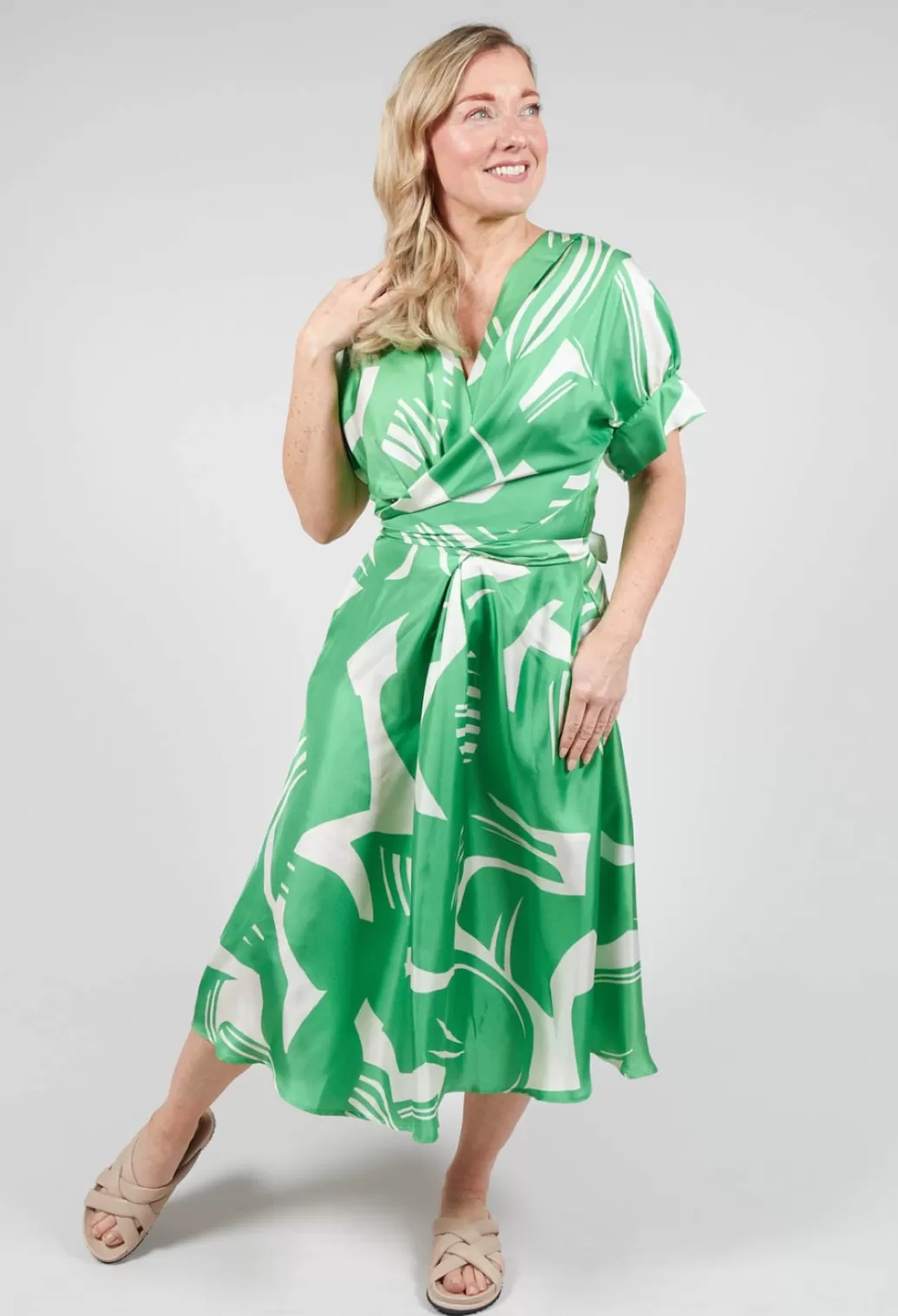 Dresses^Beatrice B Wrap Over Silk Dress In Green Macro Print