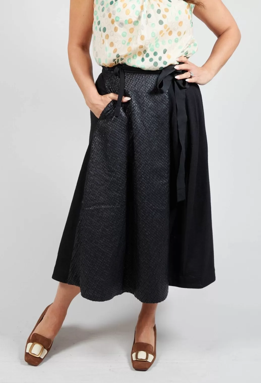 Skirts^Les Filles d'Ailleurs Wrap Skirt With Textured Faux Leather Look In Black